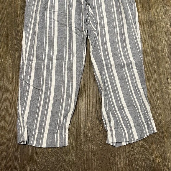 LOFT Womens High Rise Straight Leg Linen Blend Pants Pin Striped Loose Fit M - Picture 2 of 11